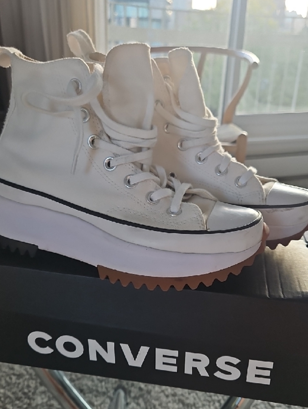 Converse Run Star Hike Mid White with Black and Gum Sole